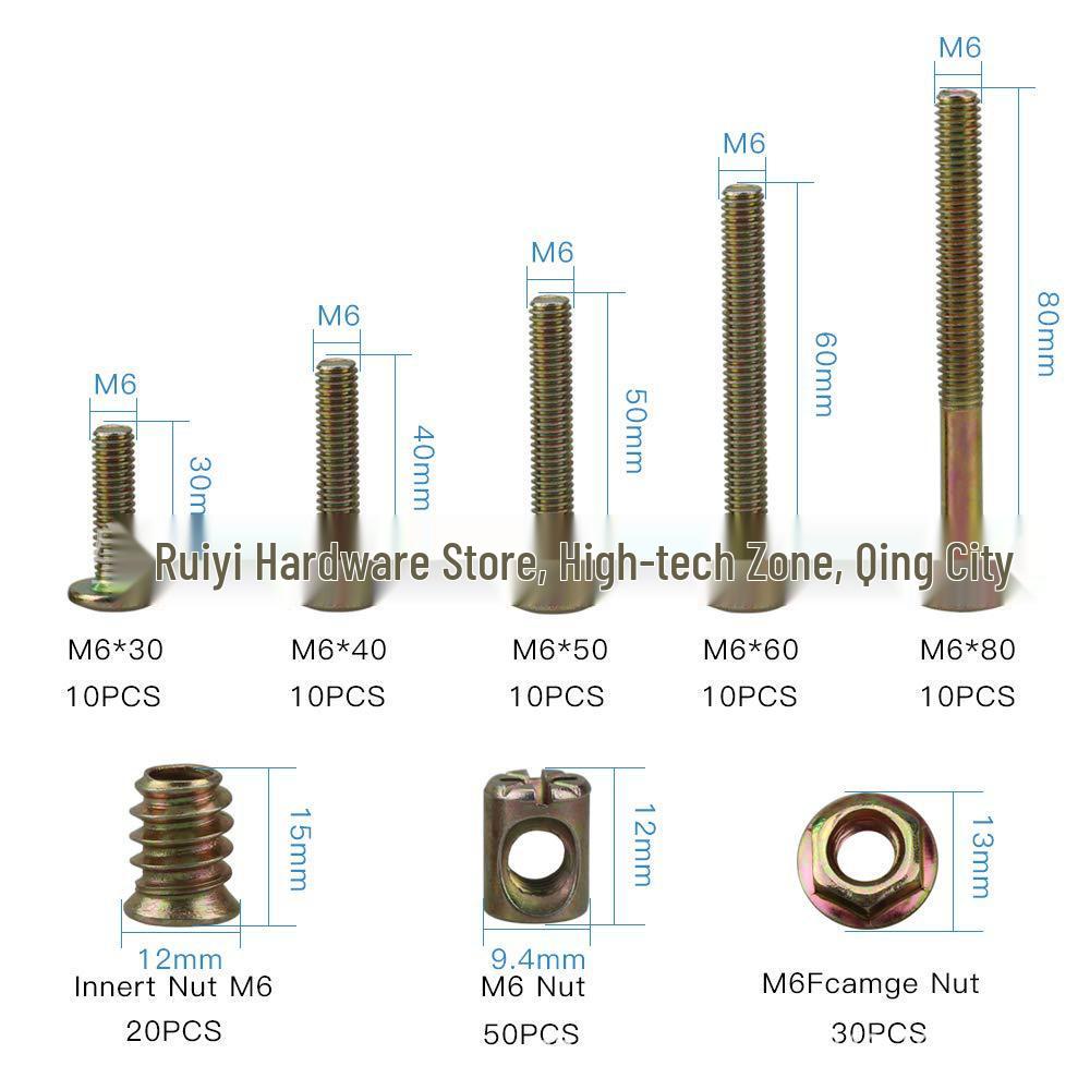 150pcs M6 Electro-galvanized Hex Cap Screws and Nuts for Furniture