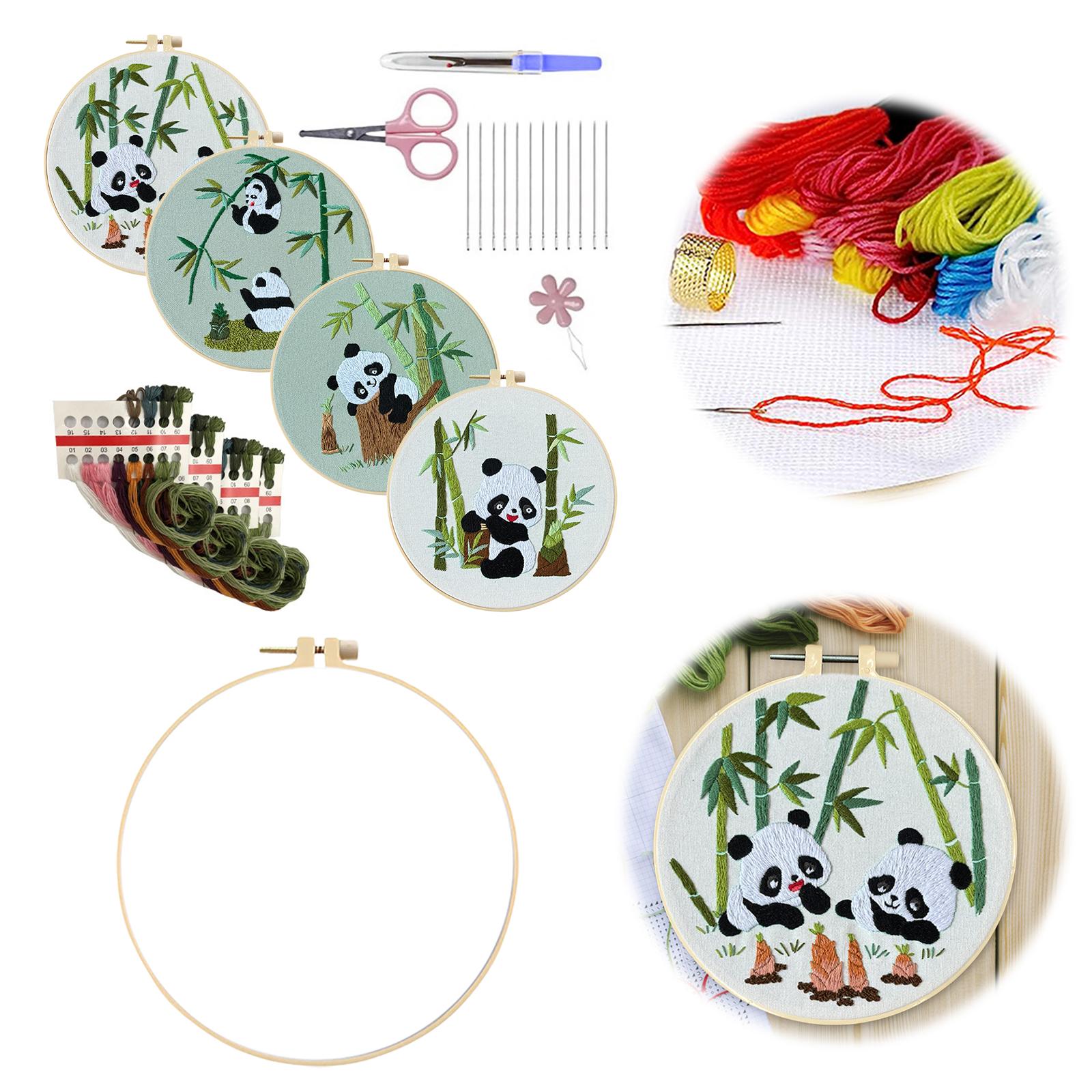 4Pcs DIY Cotton Embroidery Kit with Embroidery Hoop Stamped Cross Stitch Kit Pre-Printed Pattern Needlework for Beginners China Mainland