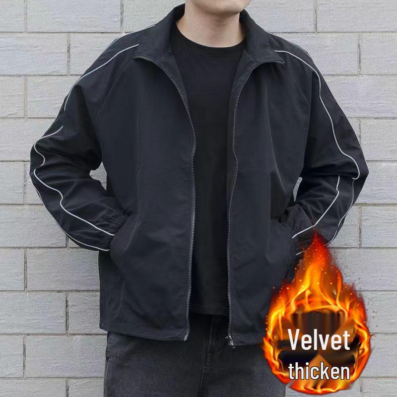 2023 Men's Spring/Autumn Korean Style Velvet Stand Collar Windproof Cardigan Jacket
