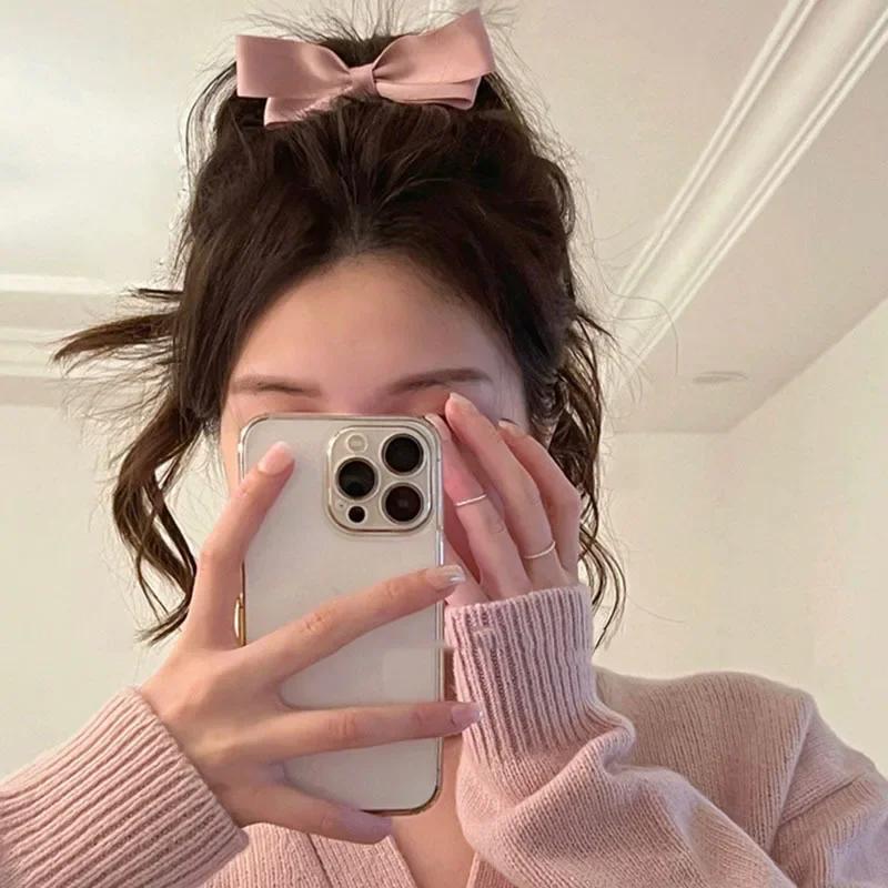 Cute Stereoscopic Pink Black Bow Hairpin Cute Bow Three-dimensional Hair Clip for Girls, Pink Bangs Clip,  Top Clip