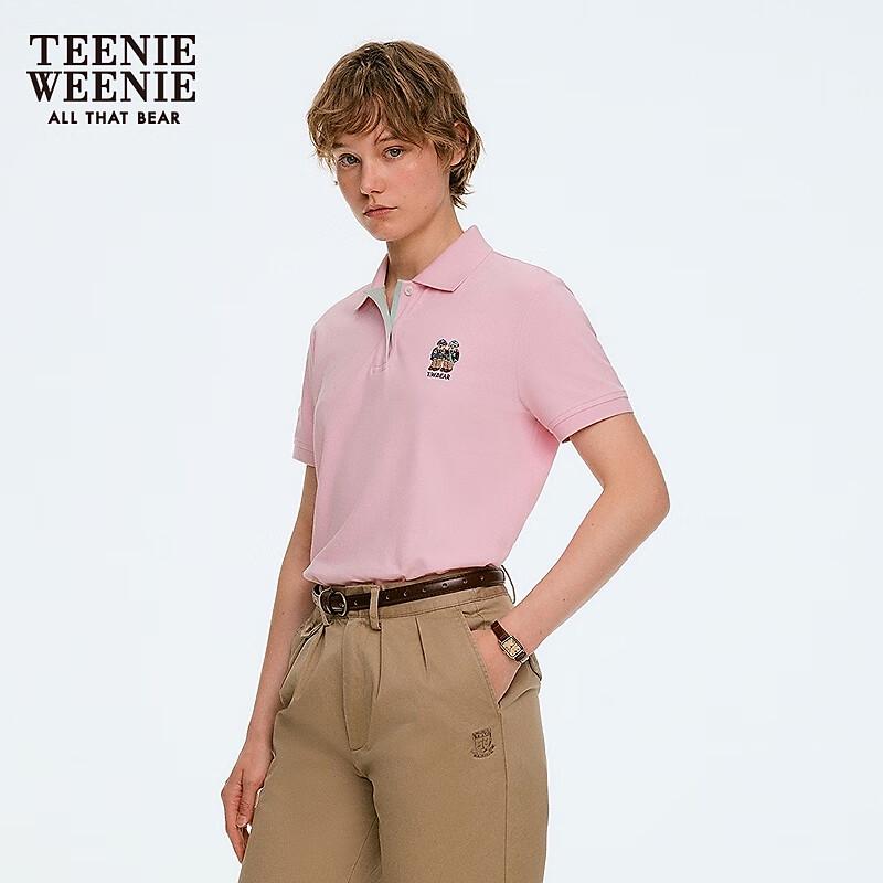 Teenie Weenie Women's Little Bear Embroidered Color-block Polo T-Shirt