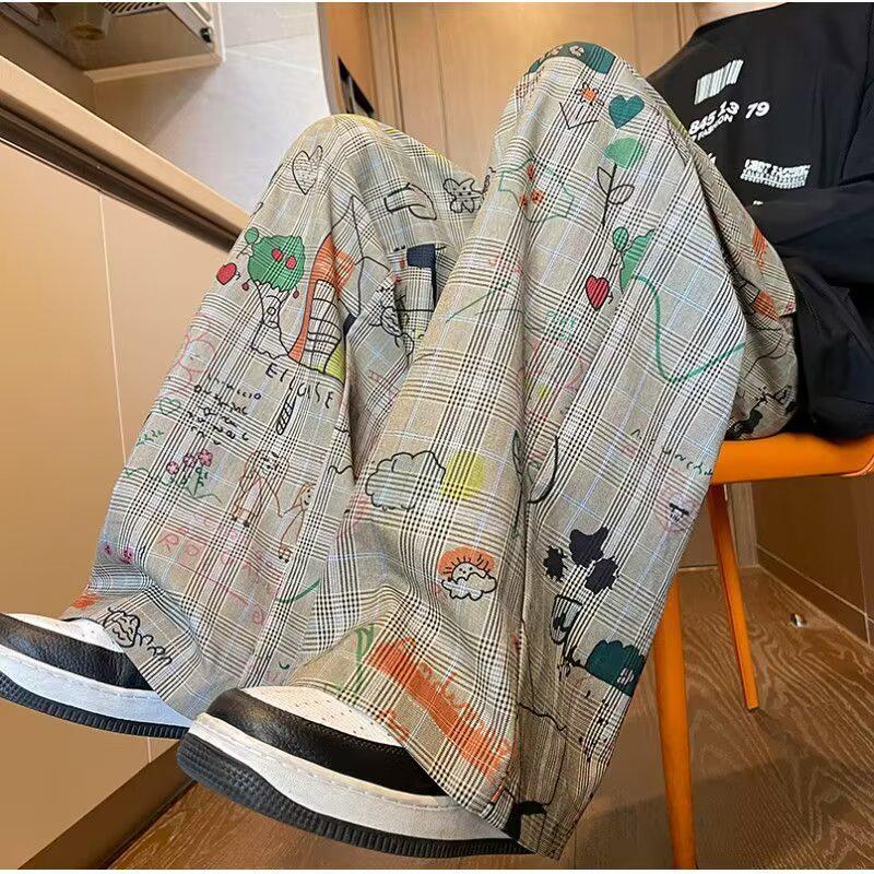 

Мужские брюки с широкими штанинами в стиле ретро, с мультяшными граффити – Оверсайз, повседневный, свободный стиль 2XL абрикосовый