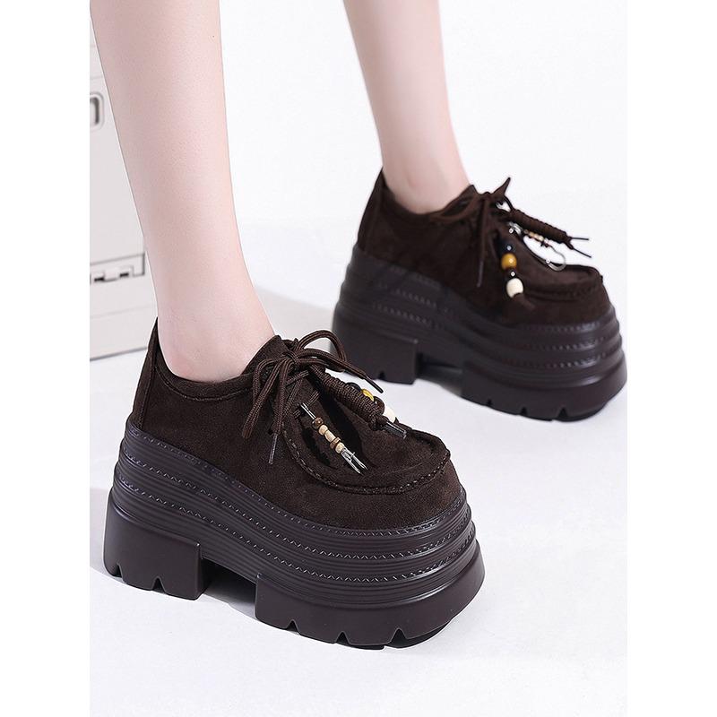 Мода 2025 Осінь Жіночі Шкіряні Кросівки Висока Платформа На Шнурівці Повсякденне Взуття Товста Підошва 10 См Підбори Взуття для Ходьби Zapatos Mujer