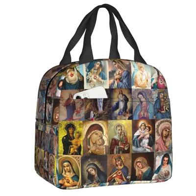 Virgin Mary Insulated Lunch Box for Women Catholic Portable Thermal Cooler  Bag School Picnic Food Container Tote