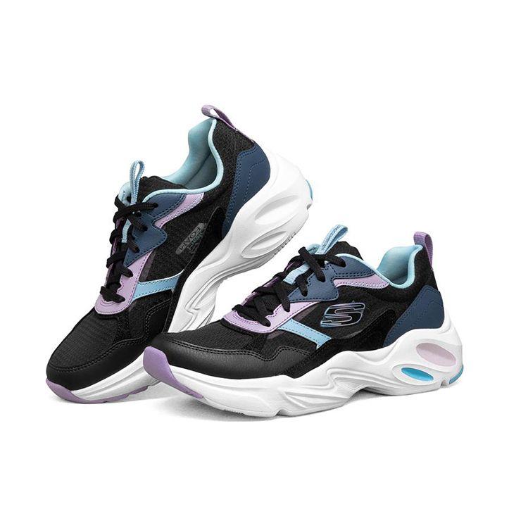 Skechers Stamina Airy Wing Shoes Mesh Synthetic Leather Trendy Versatile Low-Top Dad Shoes Women Sneaker Black Blue 896003-BKMT