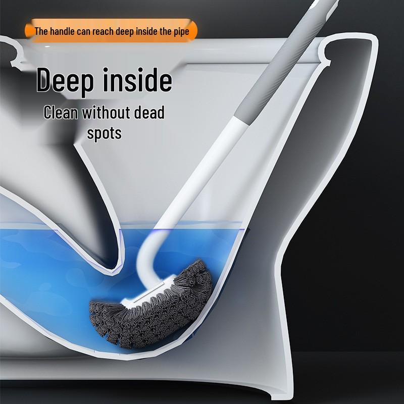 Wall-Mounted Curved Toilet Brush with Long Handle & Soft Bristles for Efficient Bathroom Cleaning