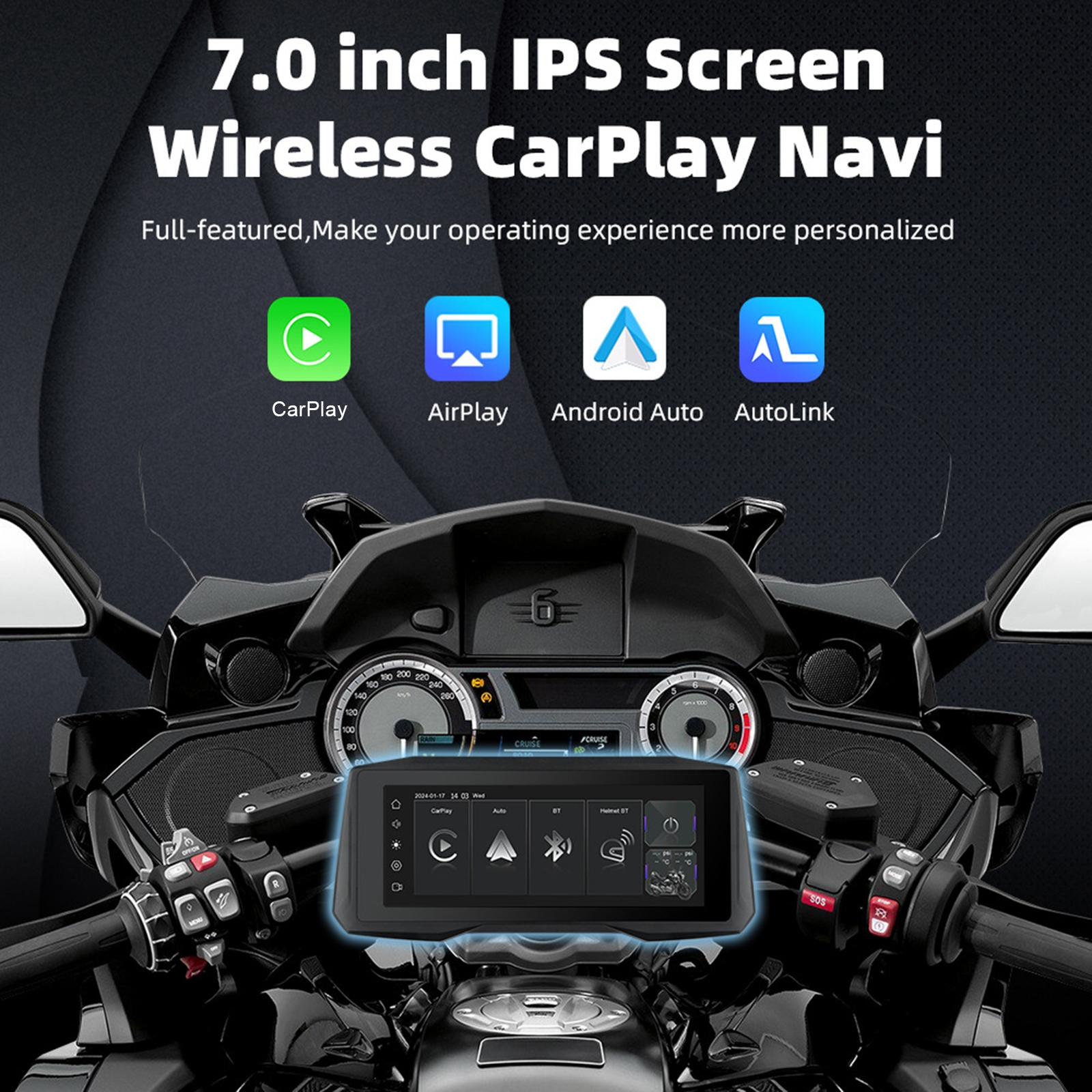 

7 Inch Motorcycle Navigation Wireless CarPlay Android Auto Airplay Display 800nit External Portable Motorcycle Screen Waterproof