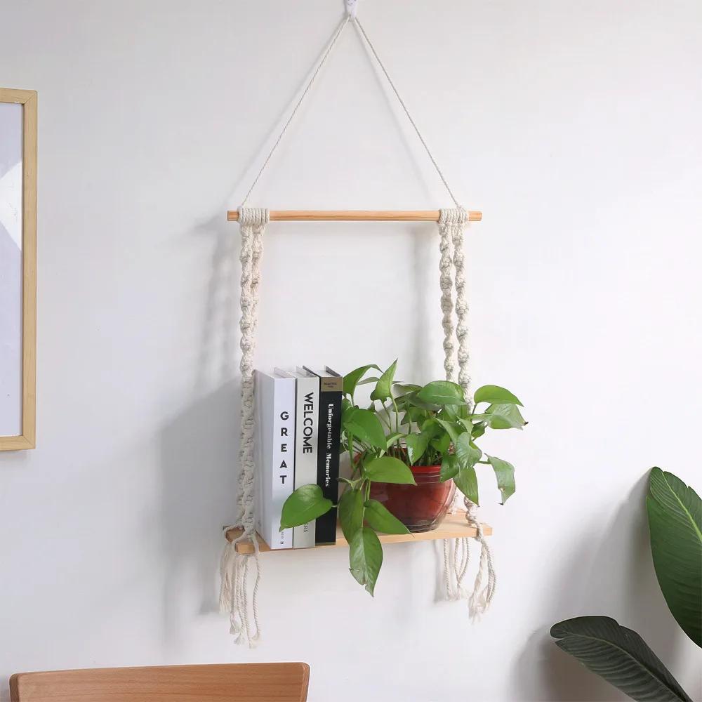 3 Styles Wall Decoration Storage Racks Woven Wooden Hanging Decorations Bedroom Living Room Wind Chime Decoration Racks