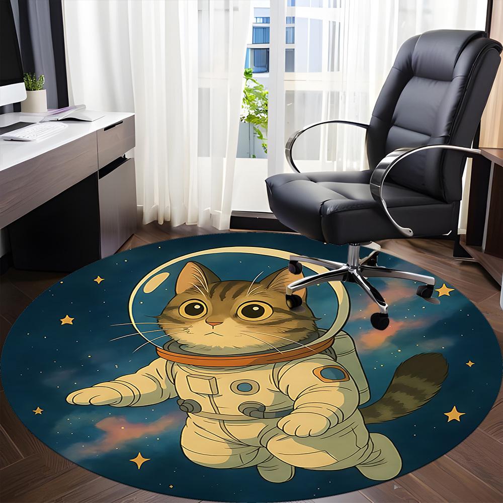 1PC SpaceKitty Office Round Area Rug, Mat Suitable ForOffice, Under Office Chairs Bedroom Living Room Home Decor, Room Deco