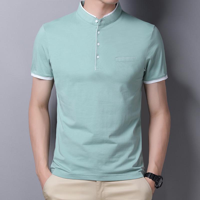 

Men s Trendy Korean Style Stand-Up Collar Breathable Cotton T-Shirt 4XL світло-зелений колір