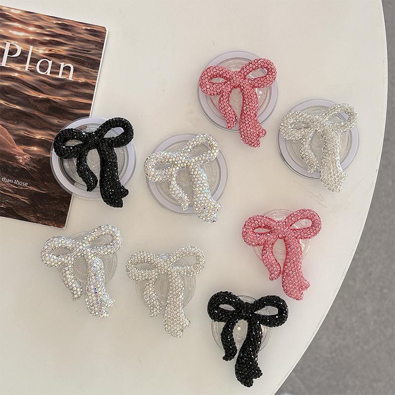 Creative Rhinestone Bow Phone Holder - Magnetic Finger Ring for Women