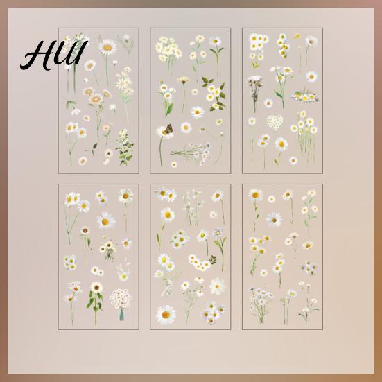 Floral Plant Decals 6 Sheets/Set Natural Flower Scrapbook Stickers, Waterproof PVC Plants Decals, Hand-painted Stickers Transparent Decorative for DIY