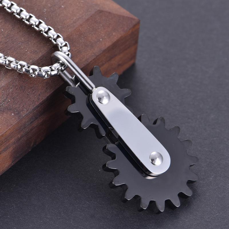Fashion Double Gear Pendant Necklace Trendy Men's Hip Hop Jewelry Jewelry