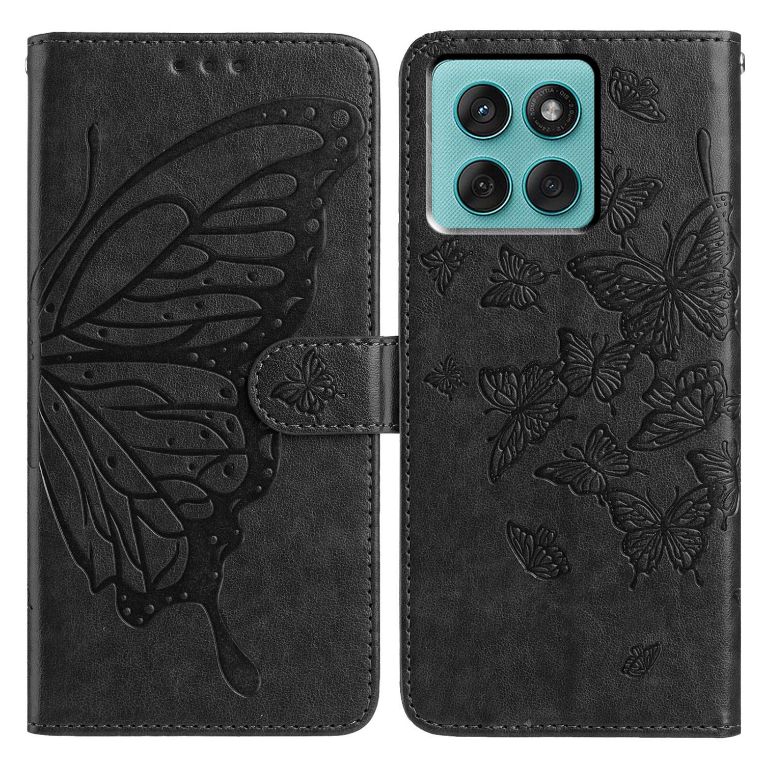 

For Motorola Edge 60 Fusion 5G Case Butterfly Imprinted Wallet Stand PU Leather Flip Phone Cover with Strap Black
