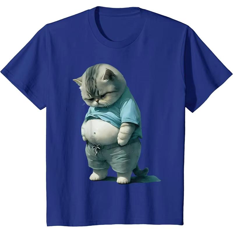 Cute Funny Fat Cat Graphic Cotton T-Shirts Men Women O-Neck Short Sleeve Tshirts Hip Hop Oversized Harajuku Tops Clothing Tees