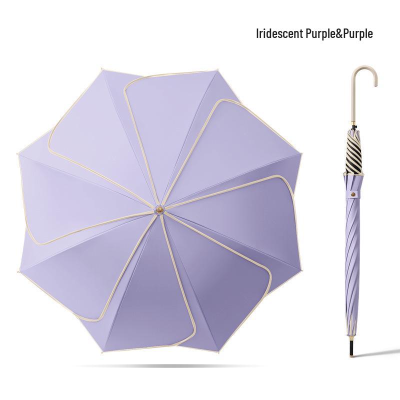 Long Handle Floral Umbrella, Dual-Use for Sun & Rain, UV Protective Black Rubber Shade for Women.
