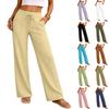 Women Casual Loose Fit High Waist Drawstring Straight Leg Wide Leg Pants Lightweight Relaxed Trousers for Daily Wear