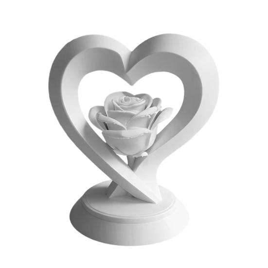 Rose Heart Figurine 3D Sculpture Romantic Printed Heart Decorative