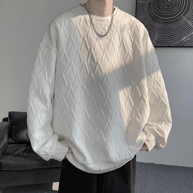 EYWY Men's Plus Size Thick White Hoodie with Velvet, Autumn/Winter Trendy American Style, Youth Round Neck Jacket