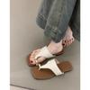 Sheepskin Version~ Genuine Leather Casual Sleeve Toe Flip-flops Women's Summer Wear Metal Buckle Flat Bottom Pinch Slippers Beach Sandals