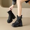 Fashion 10cm Synthetic Leather Motorcycle Boots for Women Winter Autumn High Thick Heels Platform Chunky Short Booties Shoes