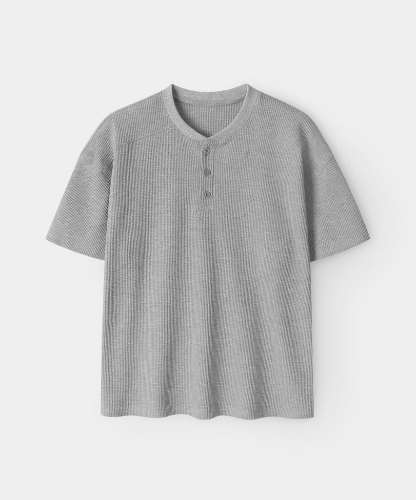 INDUST Cut-Line Waffle Henley Neck Short Sleeve T-Shirt_3Color