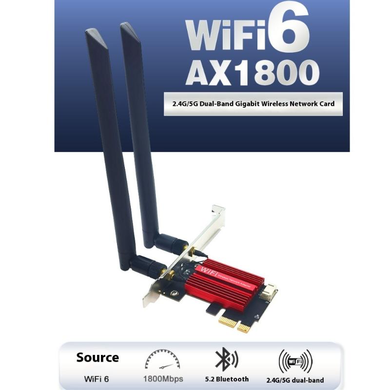 1Pcs 1800Mbps Bt5.2 Dual Band 2.4G/5Ghz 802.11Ax Network Wi-Fi Card For Desktop Pc Win 10/11 Wifi6 Ax1800 Wireless Pcie Adapter