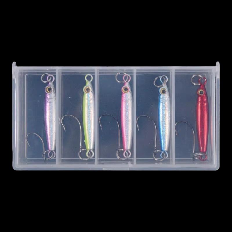 Ultra-Small Hard Bait Lead Fish Single Hook Set Five Boxes Metal Horse Mouth Three Hooks Blood Groove Sequins for Bass Trout