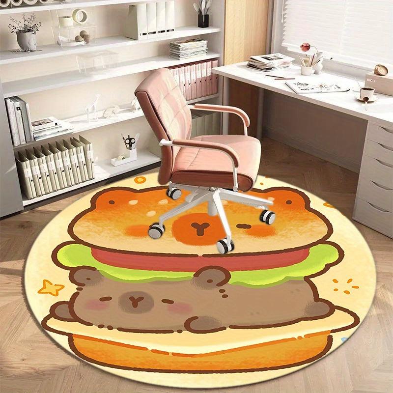 Soft Pastel Cartoon Animal Burger Printed Round Carpet, Kawaii Style Anti-slip Rug for Entryway Nursery Baby Bedroom Floor