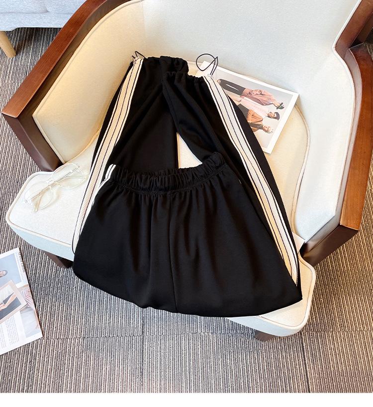 Übergröße Damen Frühlingsmode Zweiteiler: Stehkragen-Oberteil mit Workwear-Hose mit drei Streifen