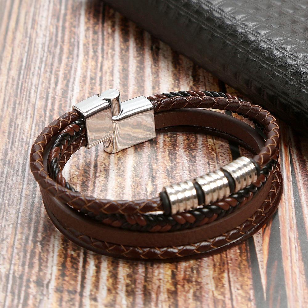 Men's Viking Multi Layer Leather Bracelet,Black Brown Color Handmade Braided Bracelet,Wedding Party Daily Jewelry Gift