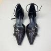 Fashion Footwear Ankle Strap Pumps Ladies Medium Heels Shoes Shallow Female Buckle Fashion Pointed Toe Women Square Heels Shoes
