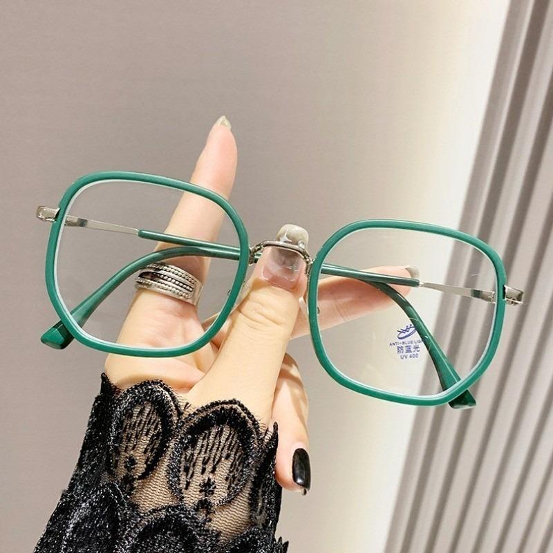 Retro Plain Face Pure Wind Gold Square Frame Glasses Men's and Women's Myopia Anti-blue Anti-radiation Flat Light Mirro