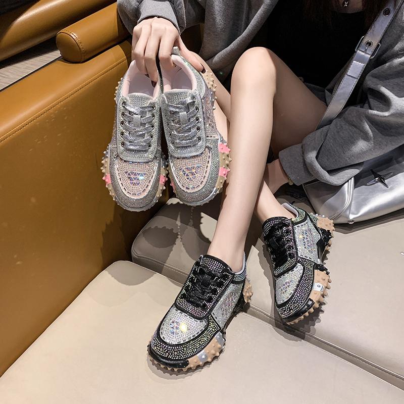 Fashion Women's Sport Shoes Crystal Sneakers Casual Flats Platform Shoes Woman 2025 Designer Brand Hiking Running Shoes Mujer Sandalias