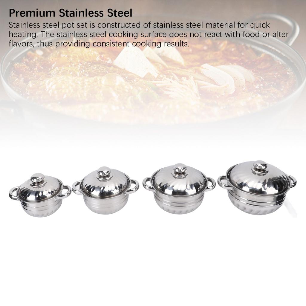 4pcs Stainless Steel Pots Set Stockpot with Lids Dual Handles Sauce Soup Pot for Kitchen Cooking