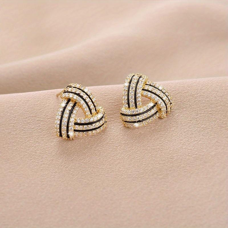 Elegant Golden Triangle Stud Earrings with Sparkling Rhinestones - Versatile Daily Wear & Party Jewelry