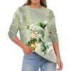 Women's Fashion Casual Christmas Print Round Neck Solid Color Long Sleeve Top