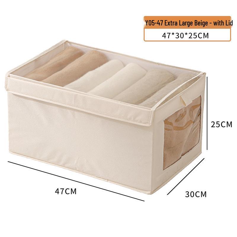 Cotton & Linen Foldable Storage Box with Window for Clothes