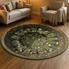 2D Illusion Garden Pond Round Rug Stone Path Wildflower Pond Print Carpet Soft Non-Slip Nature Fantasy Themed Circular Mat