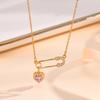 Fashion Heart Zircon Paper Clip Necklace for Women,Gold Color Stainless Steel Flat Rolo Chain Necklaces,Chic Jewelry Gifts