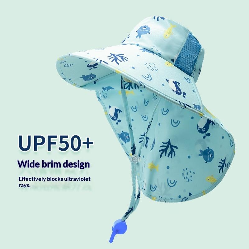 Summer Kids Sun Hat With Neck Flap Strap Wide Brim Beach Hats Kids Bucket Hat UV Protection Panama Cap For Boys Girls Outdoor