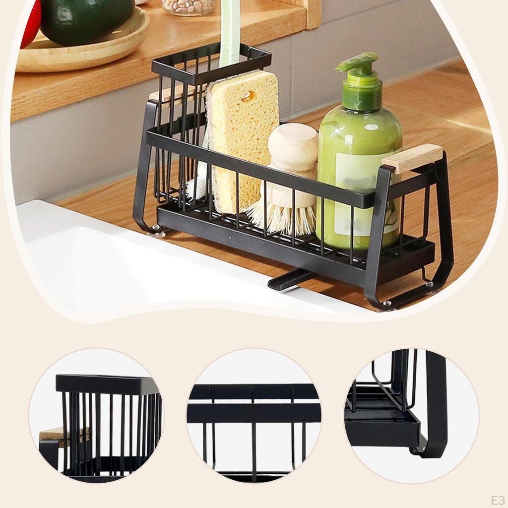 Carbon Steel Organizer for Kitchen Sink with Dish Soap Dispenser Functionality