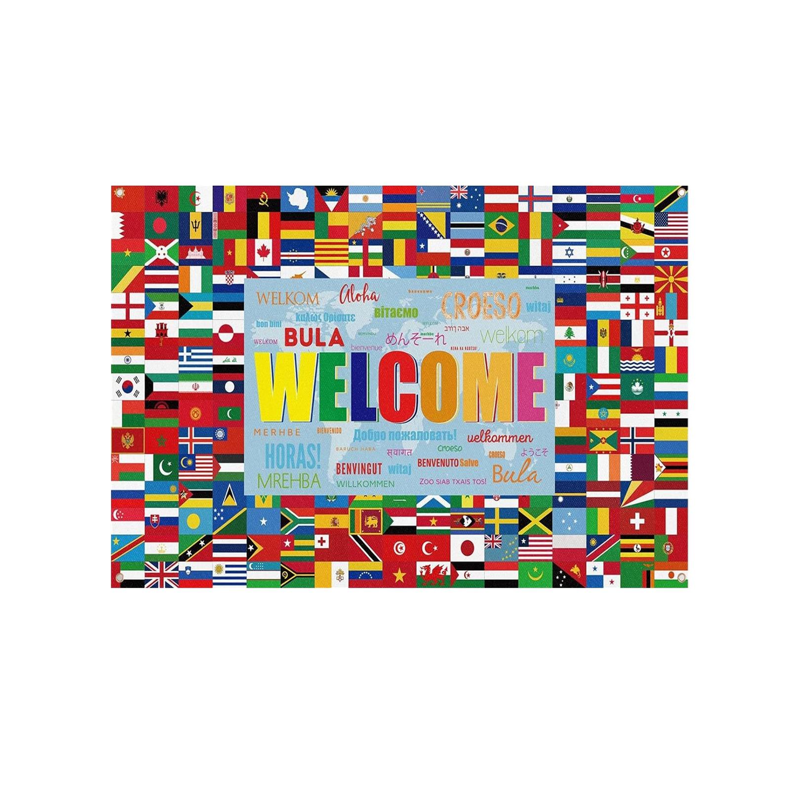 

World Flag Banner Tapestry Welcome Theme Backdrop Large Fabric Background for Sports Event Party Home Wall Decor 210x150cm One Size