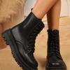 Large size Martin boots women's autumn and winter new British style round head lace-up Internet celebrity platform women's short boots