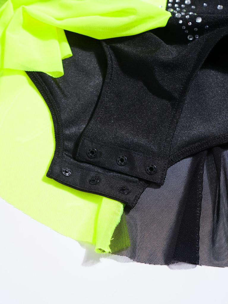 3-in-1 Performance Body für Mädchen: Perfekt für Tanz, Gymnastik & Eiskunstlauf, Mit Strasssteinen, Netzstoff & Druckknöpfen im Schritt