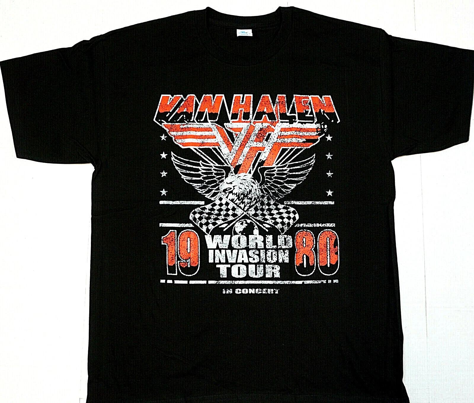 VAN HALEN T-shirt 1980 World Invasion Tour Distressed Tee 100% Cotton Men s New XL