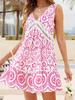 2026 Women's Summer Lace V-neck Sleeveless Midi Dress: European & American Style with Hollow Printed Design