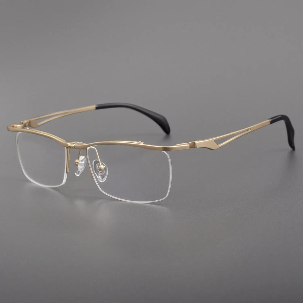 Classic Square Half-Frame Titanium Flip-Up Glasses for Large Faces, Style 11489