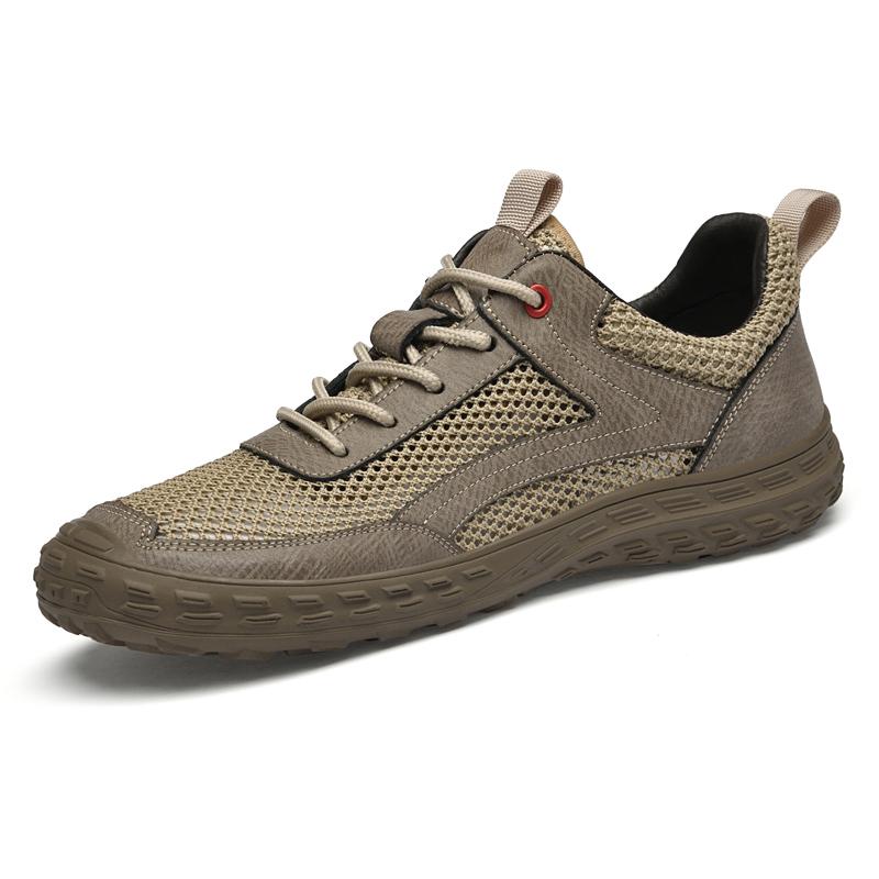 Non-Slip Men Hiking Shoes Outdoor Mens Trail Running Shoes Outdoor Sneakers Breathable Leather Trainers Lace-Up Walking Footwear