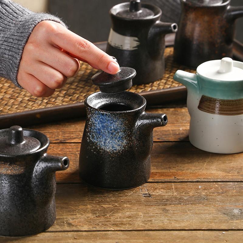 200ml Japanischer Stil Gewürzflasche Keramik Öl Olivenöl Spender Sojasauce Topf Essig Küche Gewürzdosen Soßenbehälter